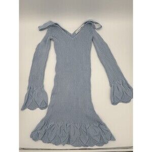 Bell Sleeves Dress Blue Crochet Medium Cottagecore Fairy Whimsical Mermaid